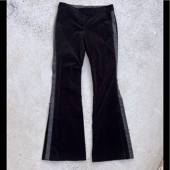 Theory (4) black velvet flares w embellished side tuxedo stripe - Picture 2 of 15